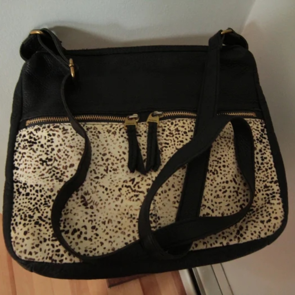 Vintage Fossil Brand Printed Cow Hide Leather Tablet Bag